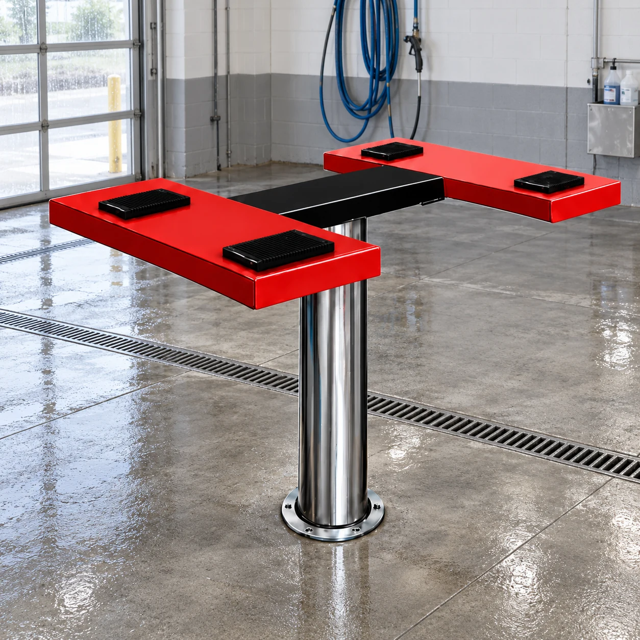 BAOHUA 4T small-H single-post wash lift in a wash bay