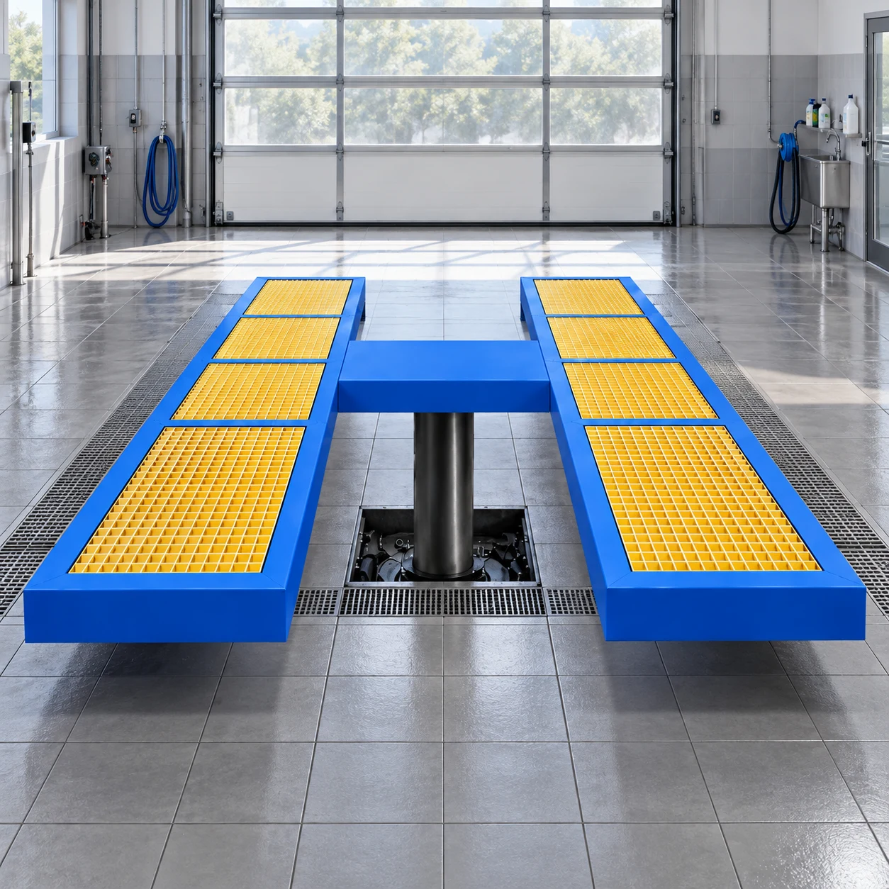 BAOHUA 5T blue and yellow drive-on single-post wash lift